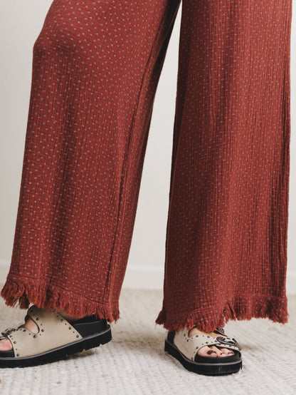 The Nest Sandra Wide Leg Ruffle Pant - Teracotta
