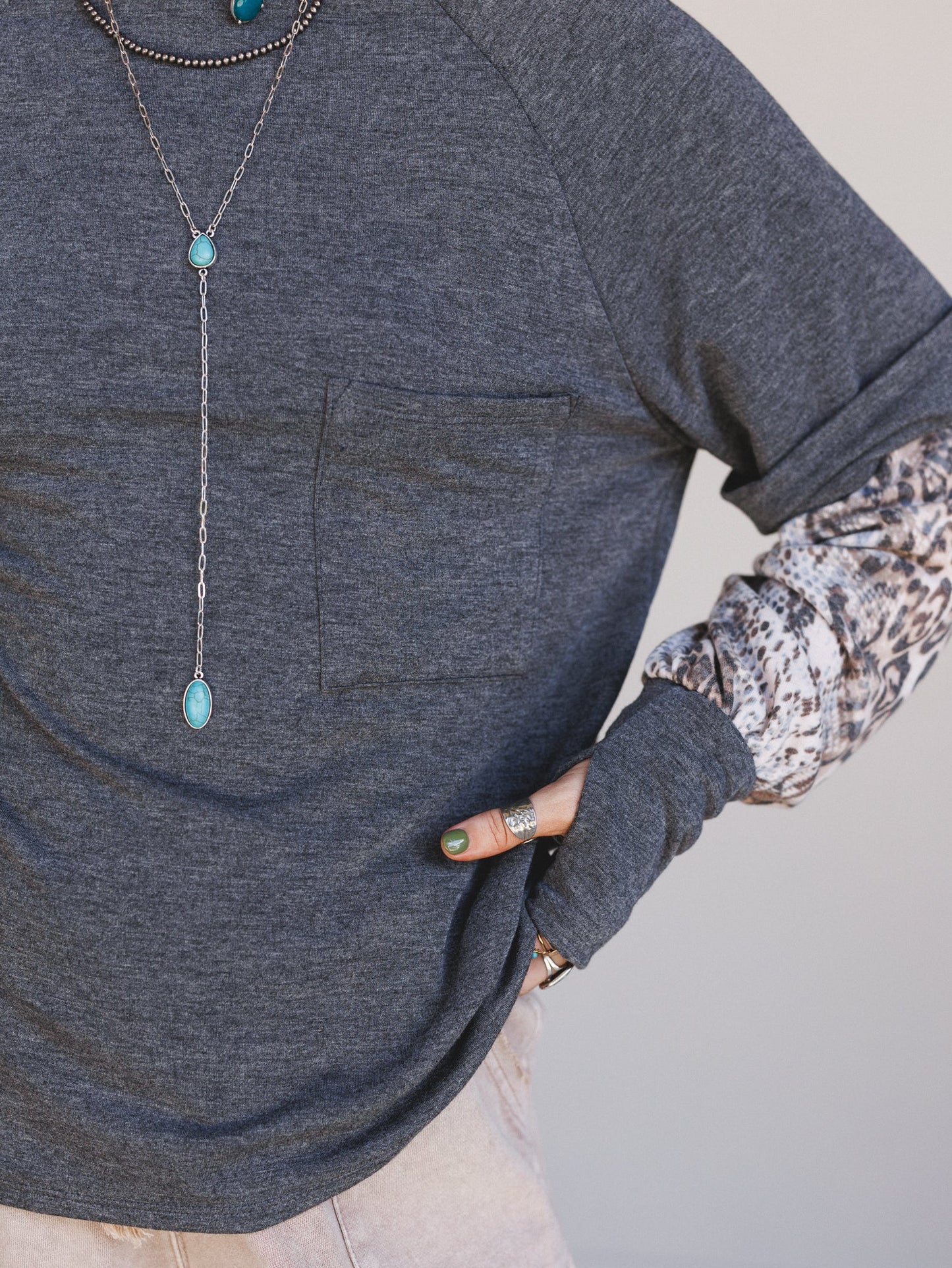 The Nest Better Together Layered Contrast Top - Charcoal