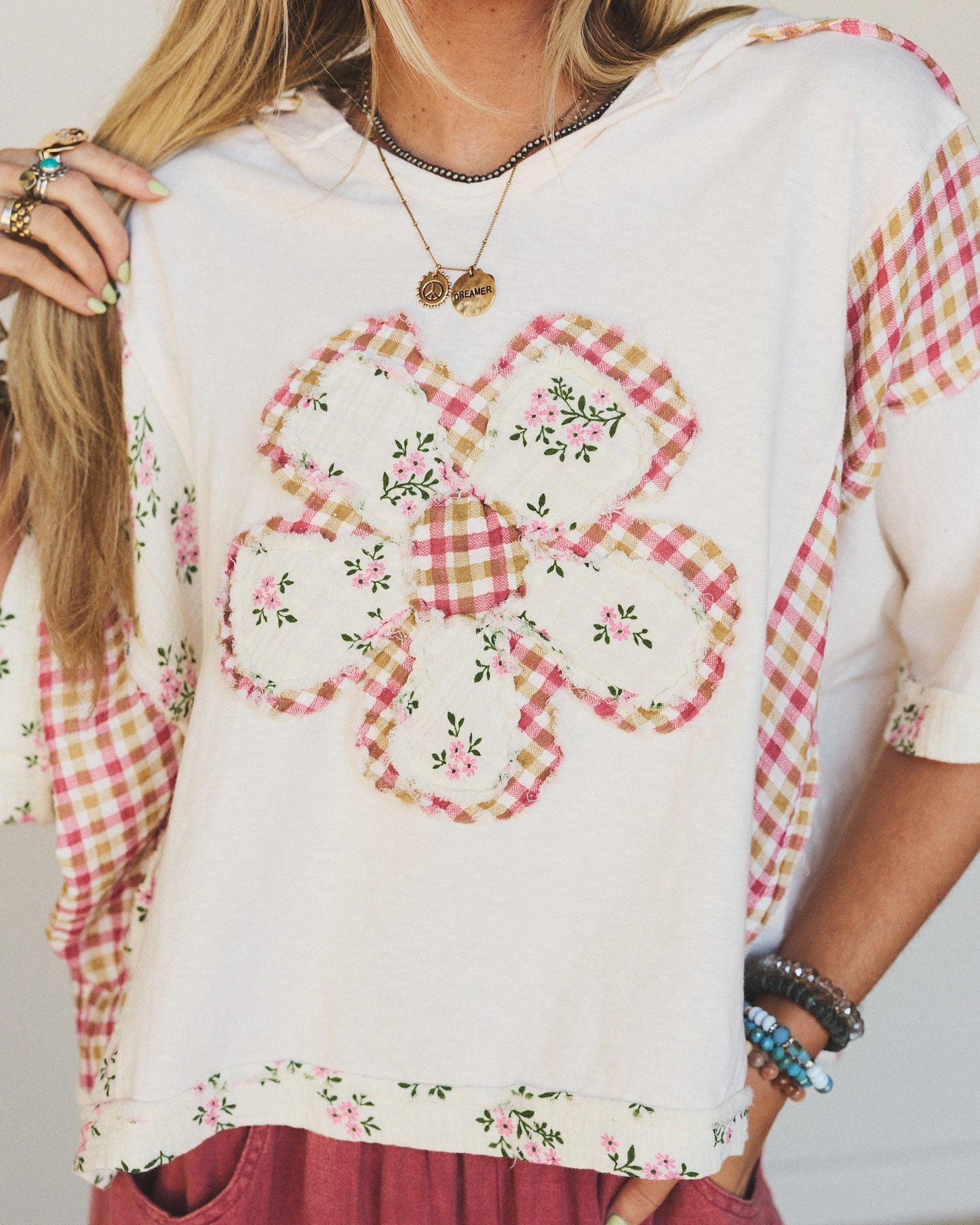 Crazy Daisy Floral Patch Top - Cream