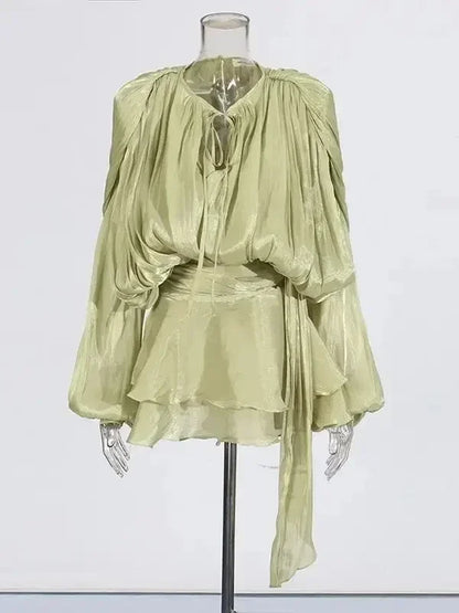 Women's A-Line Mini Dress with Long Sleeves & Empire Waist