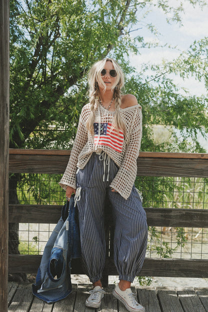 Sunday Social Striped Drawstring Joggers - Blue