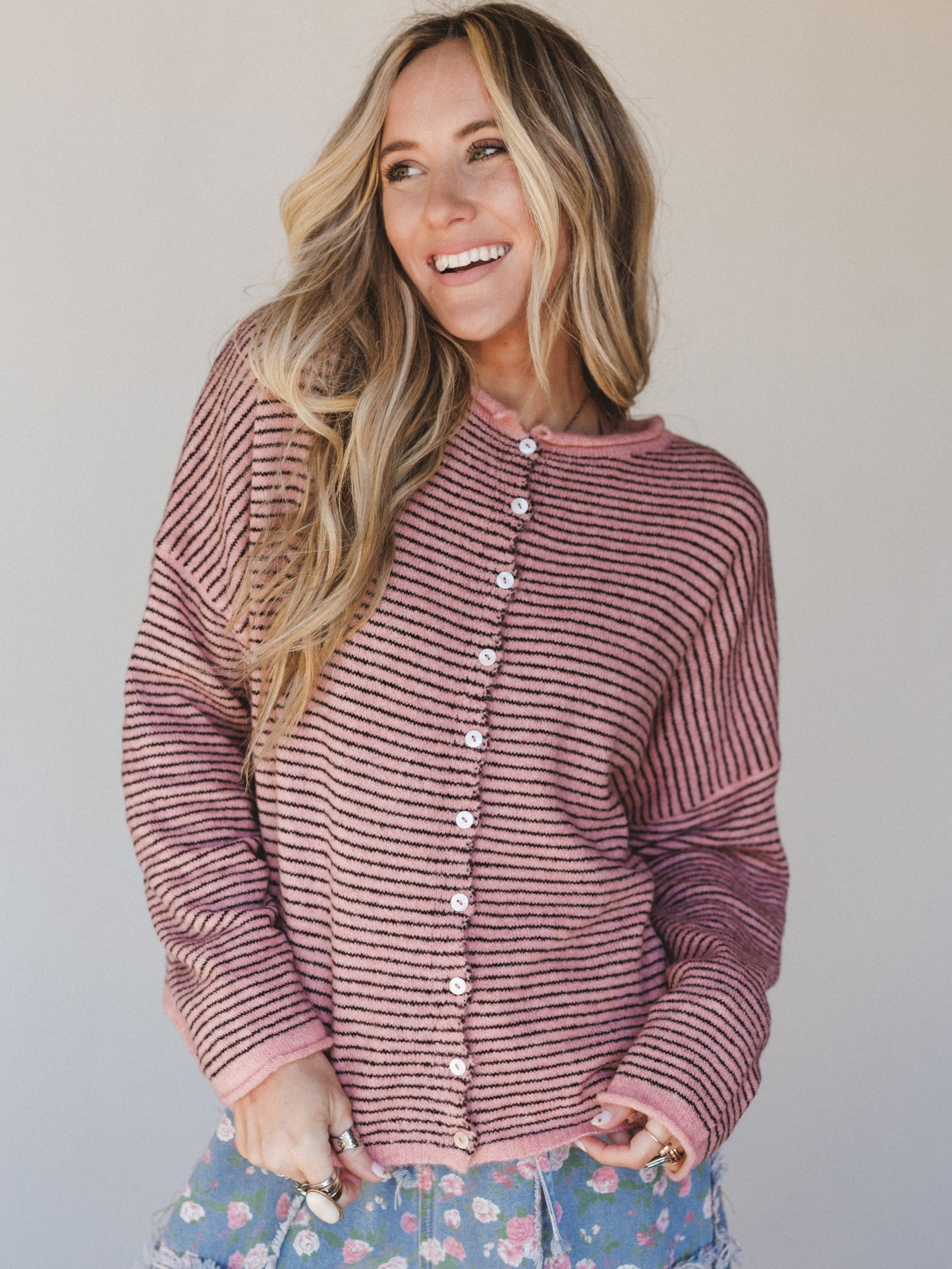 Amara Button Down Cardigan - Rose