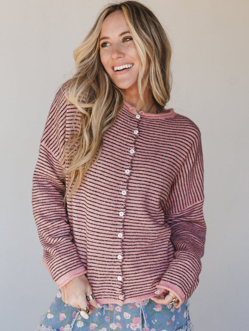Amara Button Down Cardigan - Rose