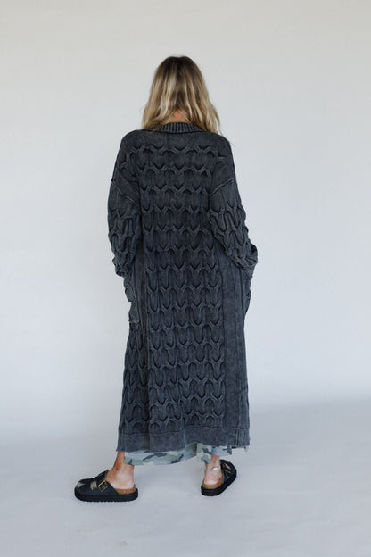 Chill Nights Cable Knit Cardigan - Charcoal