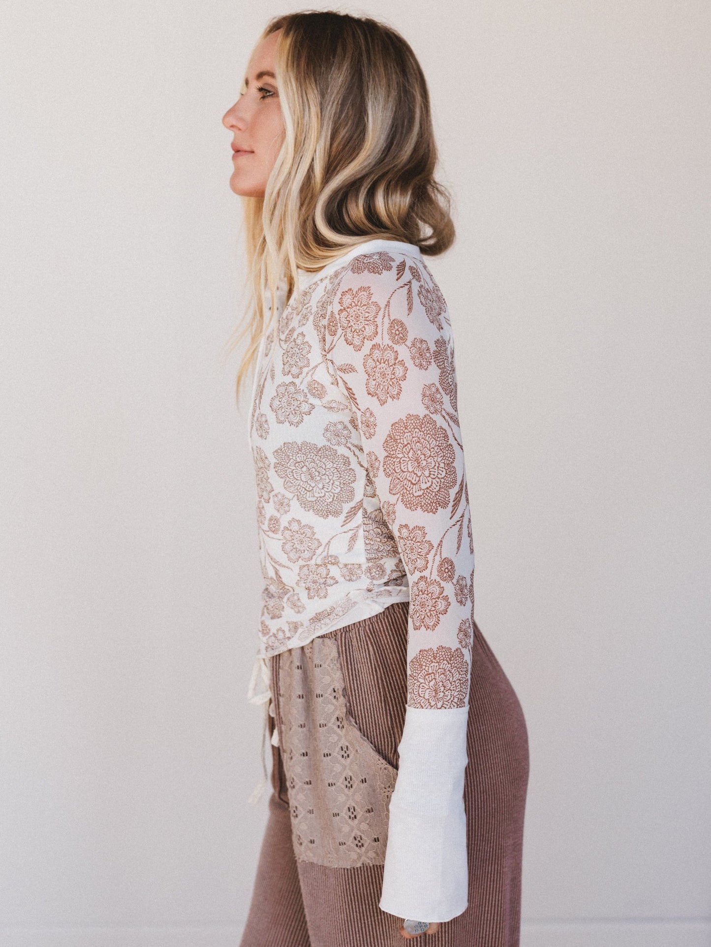 Floral Affection Mesh Long Sleeve Top - Cream