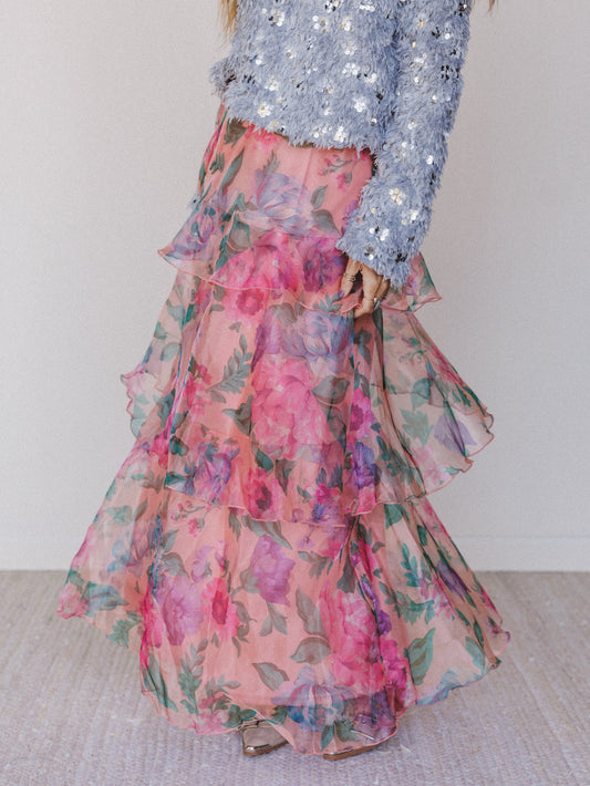 Petal Notes Maxi Skirt - Peach