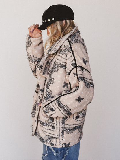 Charmed Affair Printed Fleece Jacket - Sand