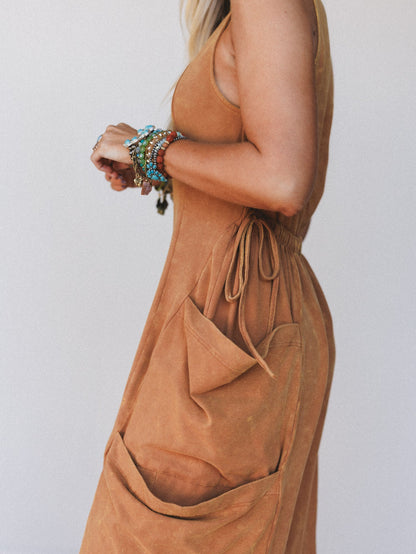 Turning Point Washed Cargo Jumpsuit - Camel