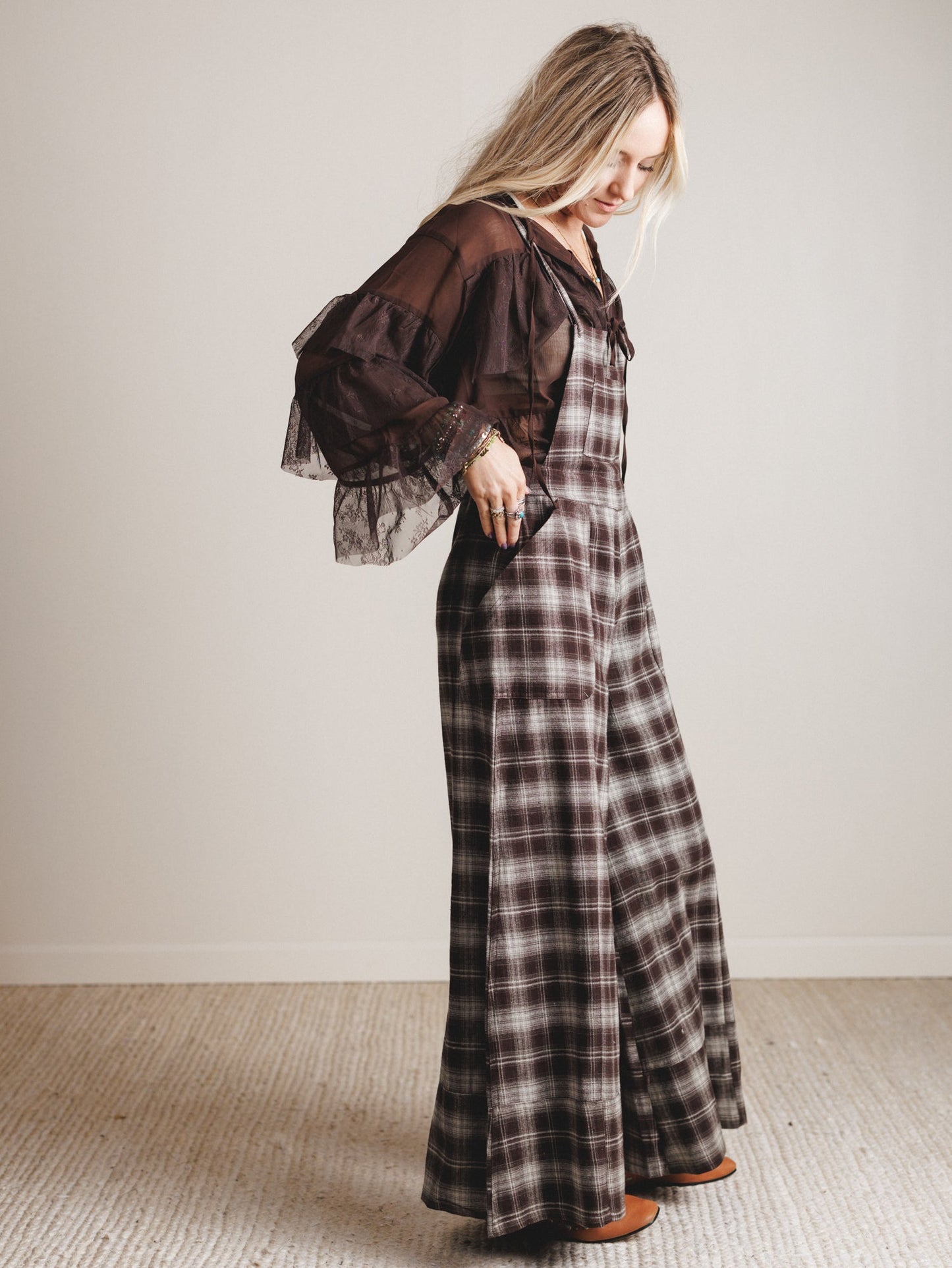 Favorite Flannel Wide Leg Overalls - Chocolate