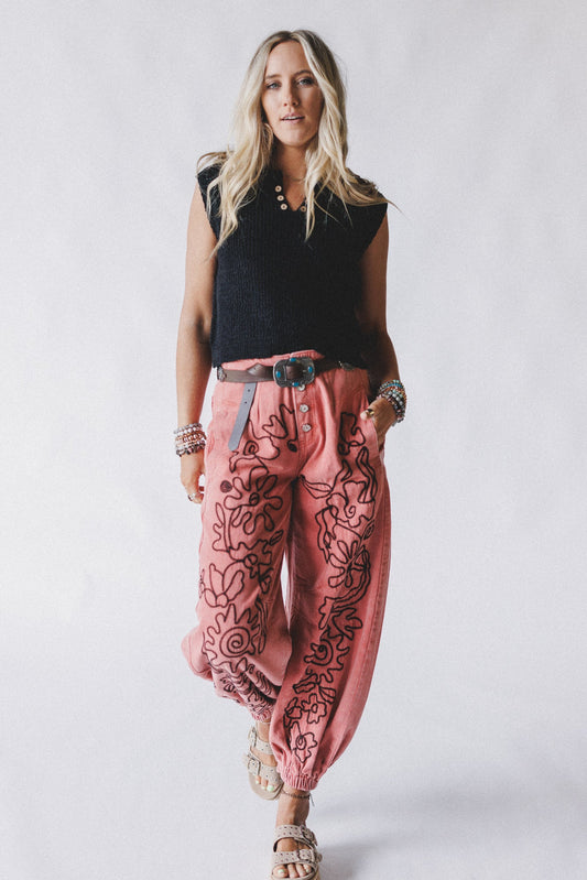 Sweet On You Embroidered Pants - Red