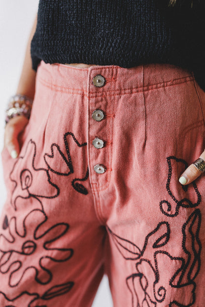 Sweet On You Embroidered Pants - Red
