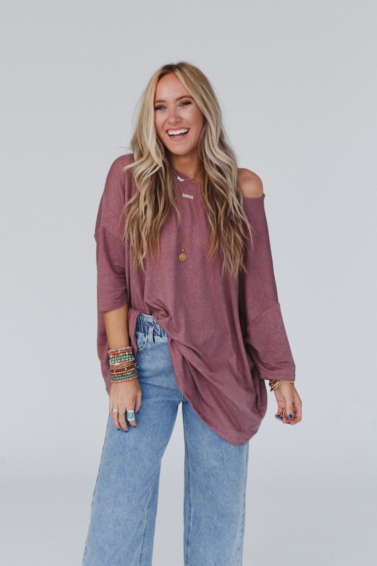 The Nest Sunday Stroll Oversized Tee - Mauve