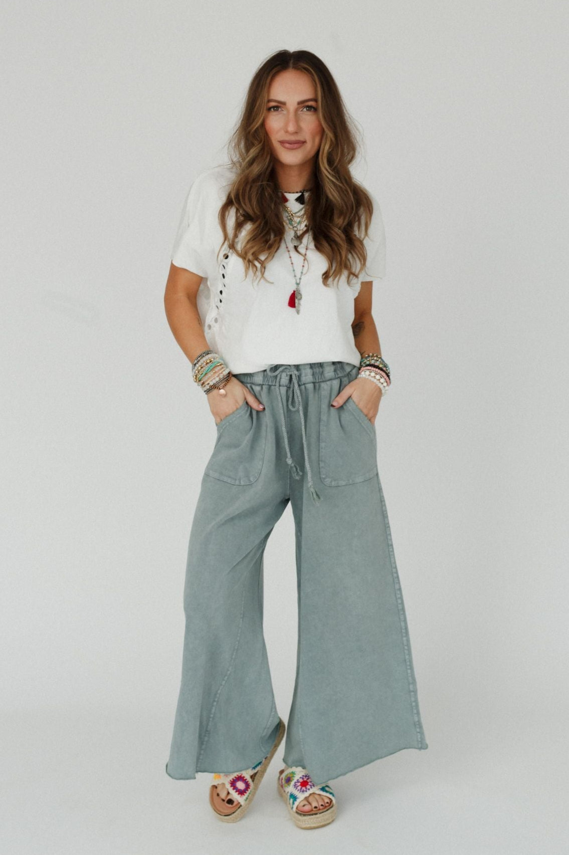 Relaxing Robin Wide Leg Pant - Faded Teal