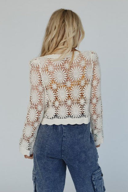 Ipanema Flower Crochet Cardigan - Natural