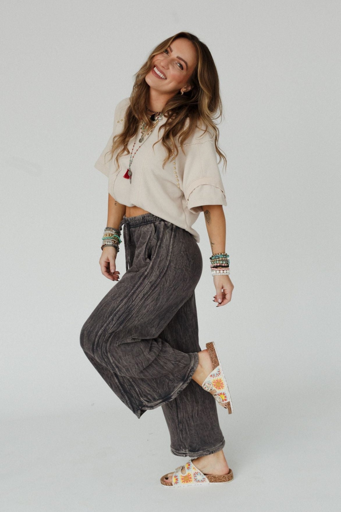 The Nest So Comfy Wide Leg Pant Petite Length - Charcoal