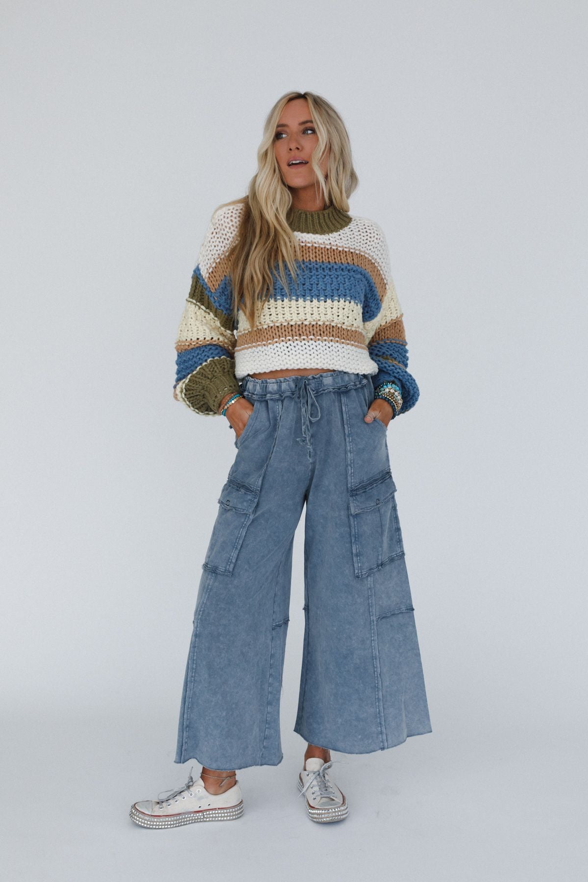 Game On Cargo Wide Leg Pant - Faded Navy