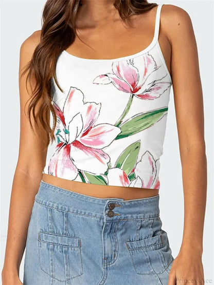 Floral Backless Spaghetti Strap Retro Crop Top