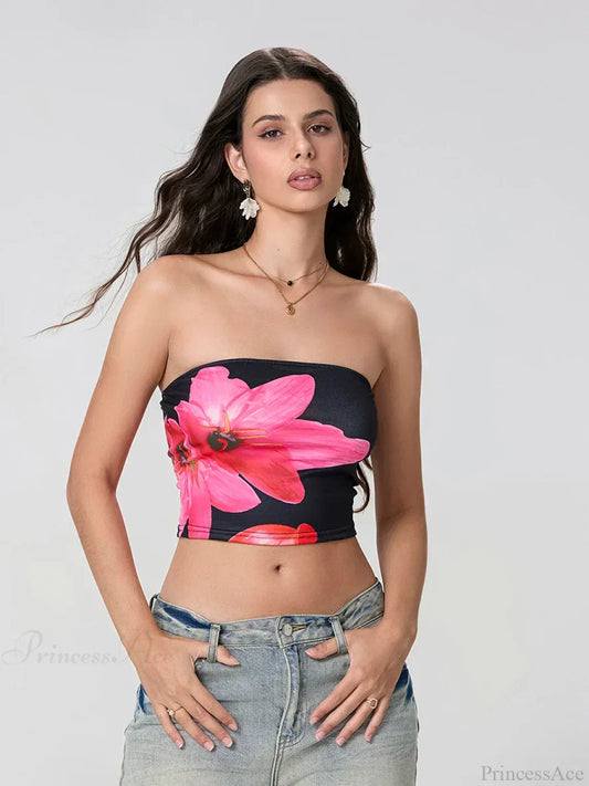 Floral Print Backless Strapless Cropped Tube Top Bandeau