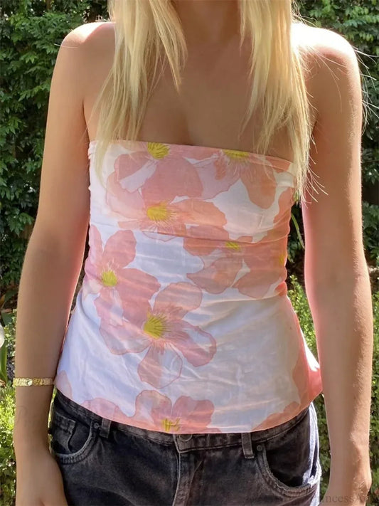 Floral Strapless Backless Party Club Crop Top