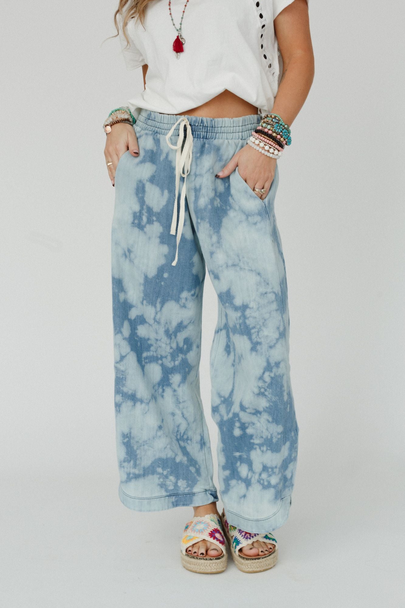 The Nest So Comfy Wide Leg Denim Pant - Bleach Dye Denim