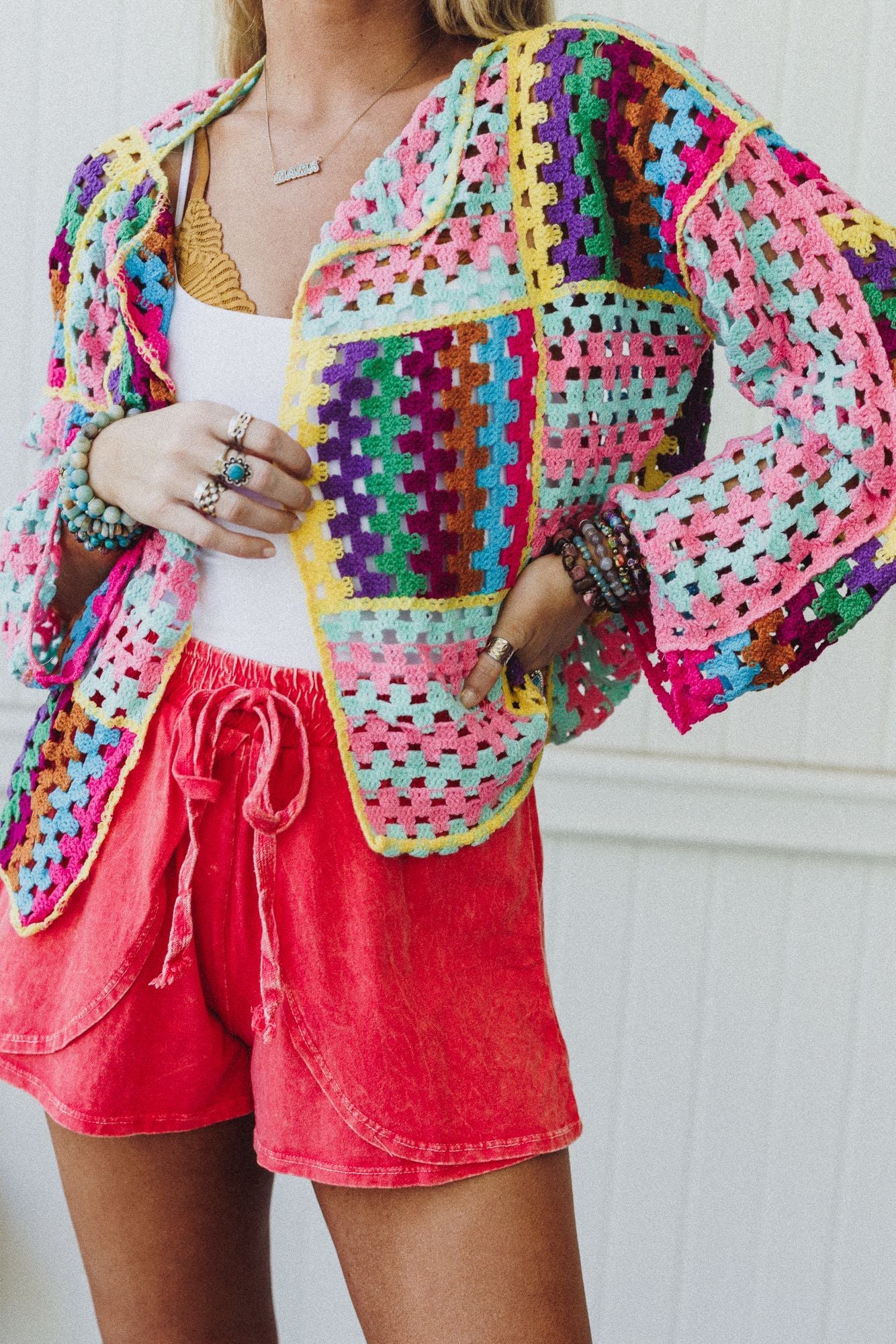 Colorwaves Crochet Cardigan - Pink