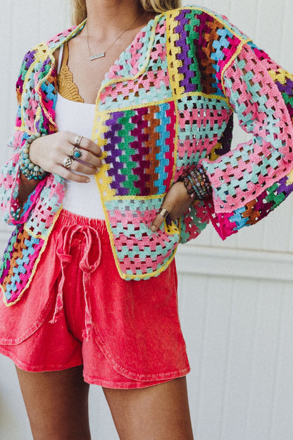 Colorwaves Crochet Cardigan - Pink