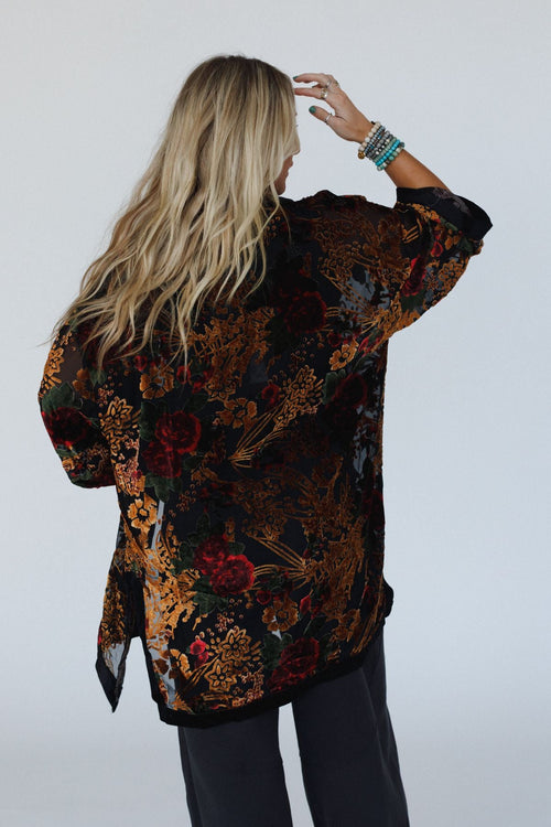 Mirren Velvet Kimono - Black Multi