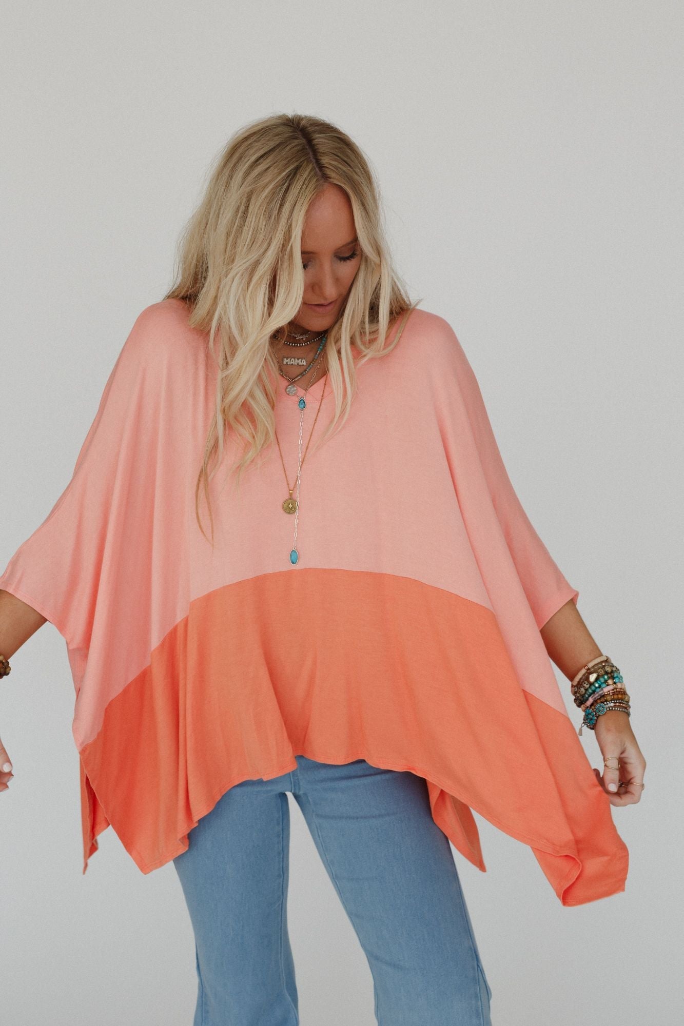 The Nest Coffee Sunsets V Neck Top - Dark Peach Tangerine