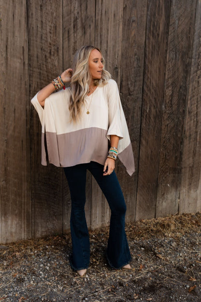 The Nest Coffee Sunsets V Neck Top - Brown
