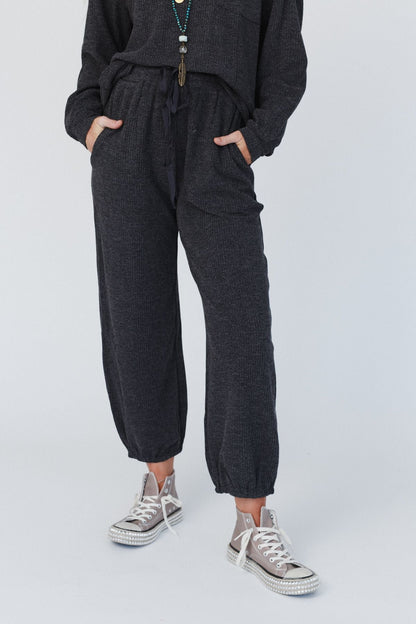 Calling The Shots Waffle Knit Set - Charcoal