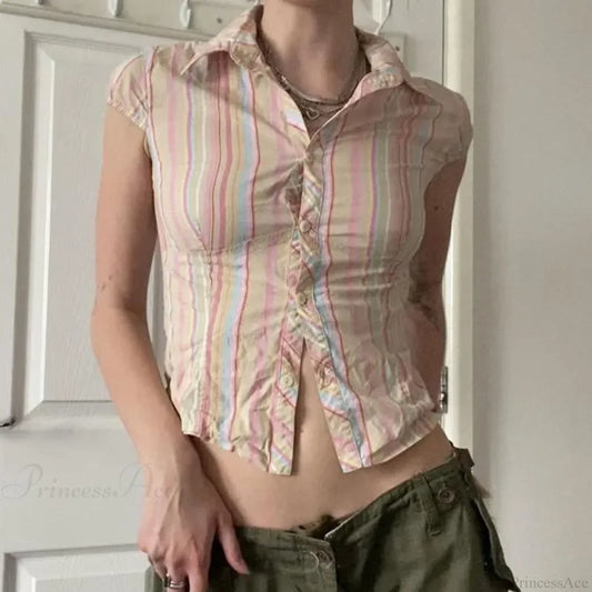 Vintage Stripe Slim Shirt Cardigan Blouse